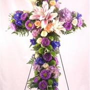 Mixed Flower Cross on Stand